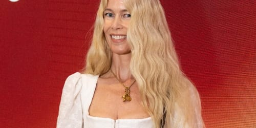 Supermodel Claudia Schiffer celebrates 56th birthday poolside in creamsicle fishnet bikini