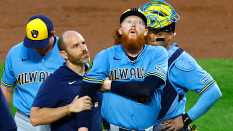 Brewers starter Dustin May hit by line drive and leaves game after 1 pitch against Mets