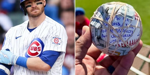 Ian Happ tosses money-wrapped baseball to Cubs fans to treat them to beer during game