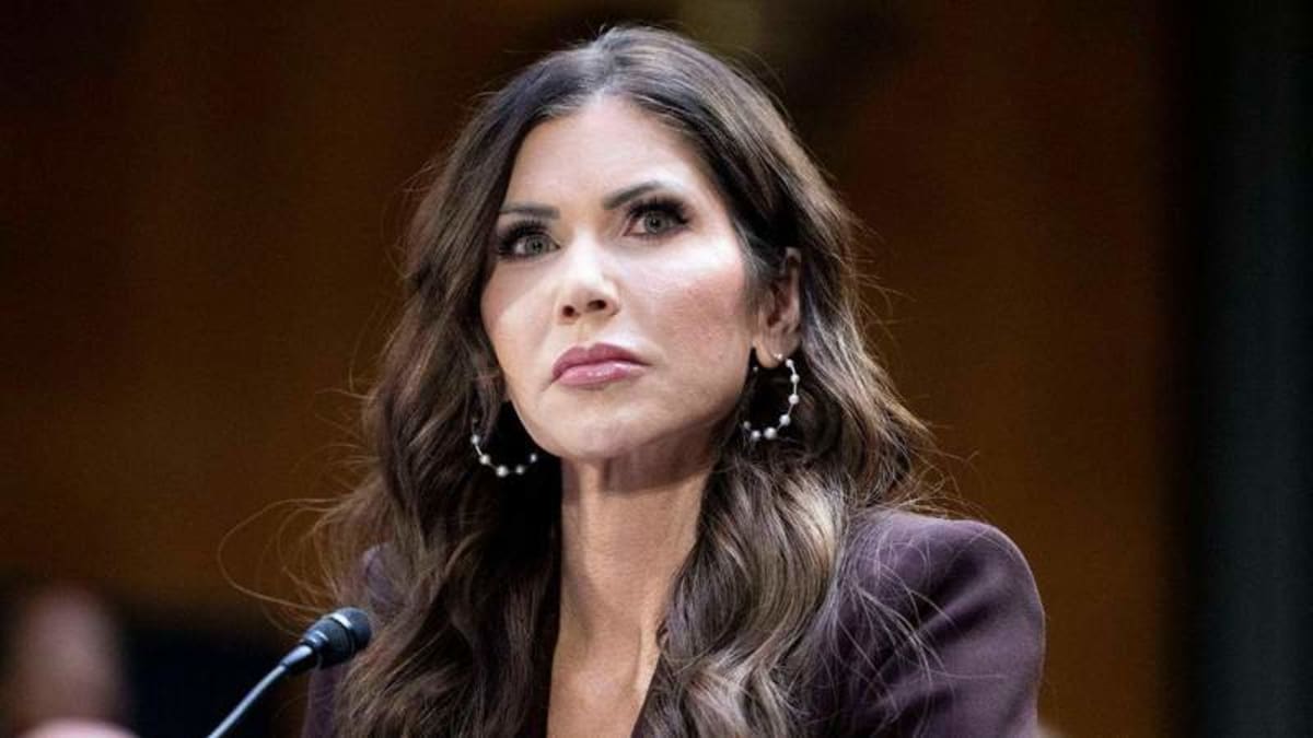 Kristi Noem sparked backlash after sharing a photo with her new hunting dog, Foster.MEGA
