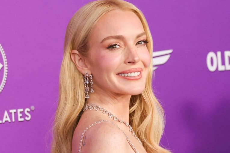 Lindsay Lohan celebrates 40th birthday in sequin optical illusion dress at family-filled bash