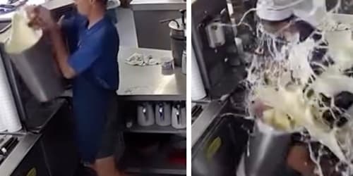 Frozen custard employee drops entire vat of shake mix in spectacular spill
