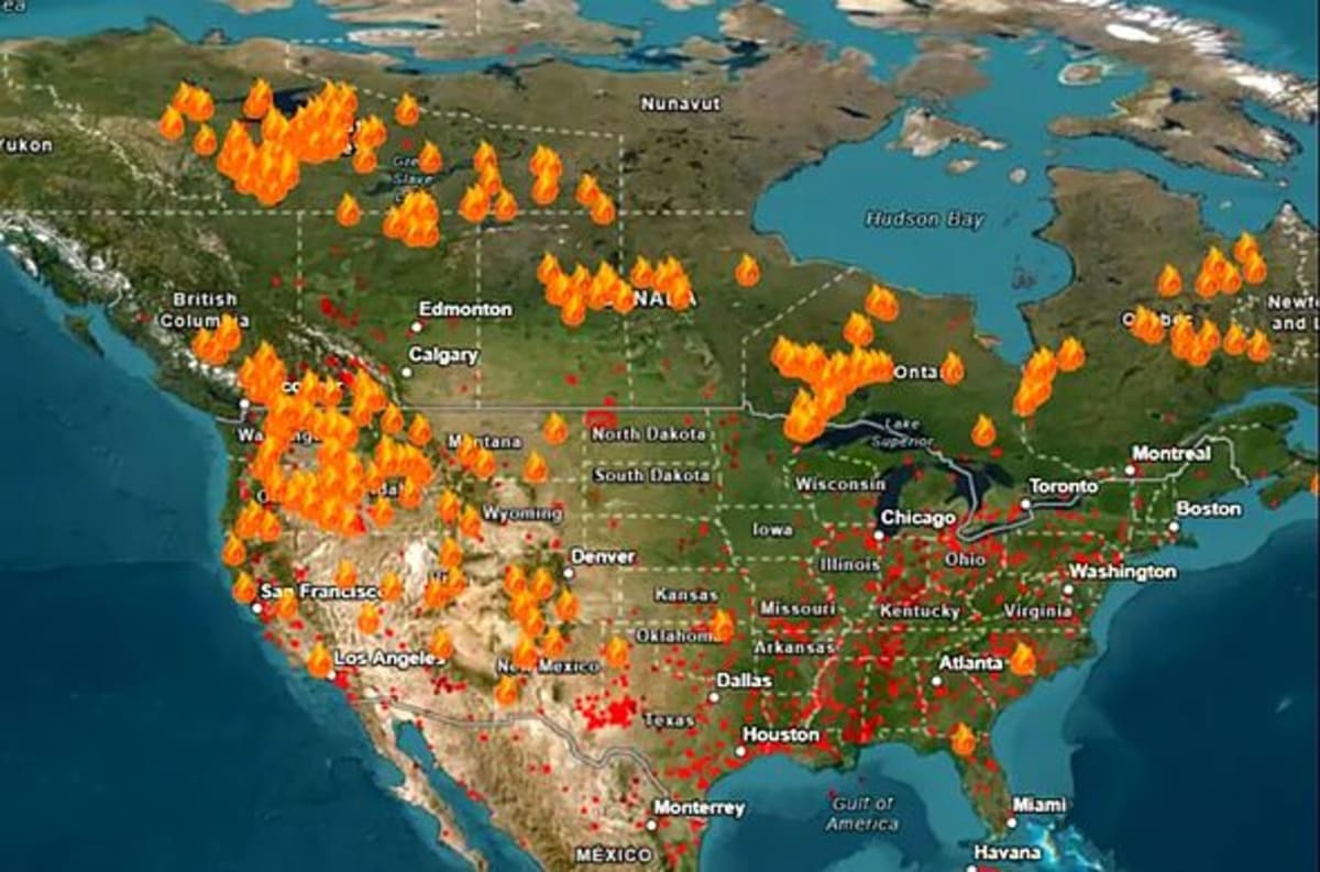 NASA wildfire map shows North America burning as hundreds of thousands