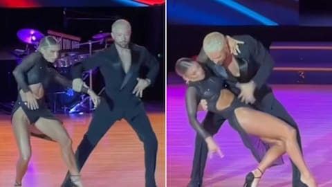 Watch 'DWTS' pro dance through major wardrobe malfunction mid-competition