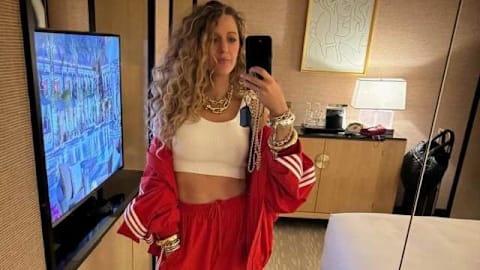 Blake Lively&rsquo;s Plunging Unbuttoned Shirt Gives a Cheeky Bra Peek