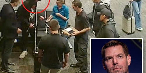Surveillance shows the moment former Rep. Eric Swalwell is surrounded by FBI agents at airport