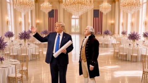 Trump shows off his ballroom to George Washington in latest AI obsession