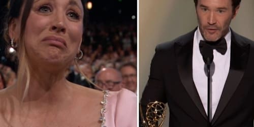 Tom Pelphrey's emotional speech brings pregnant Kaley Cuoco to tears at the Emmys