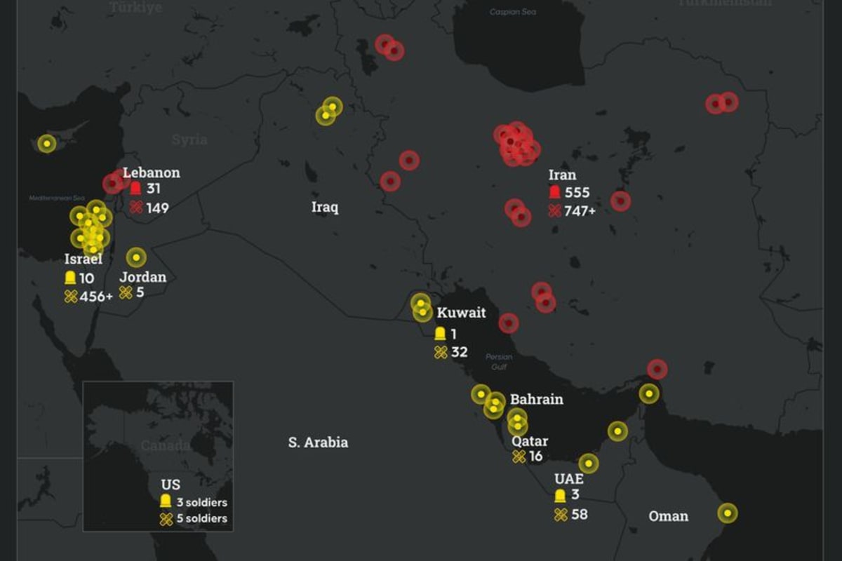 Disturbing map shows every attack by Iran and the US as Middle East war ...