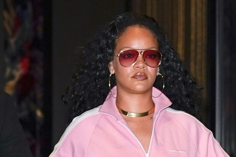 Rihanna dresses in cotton- candy pink for night out with A$AP Rocky and the kids