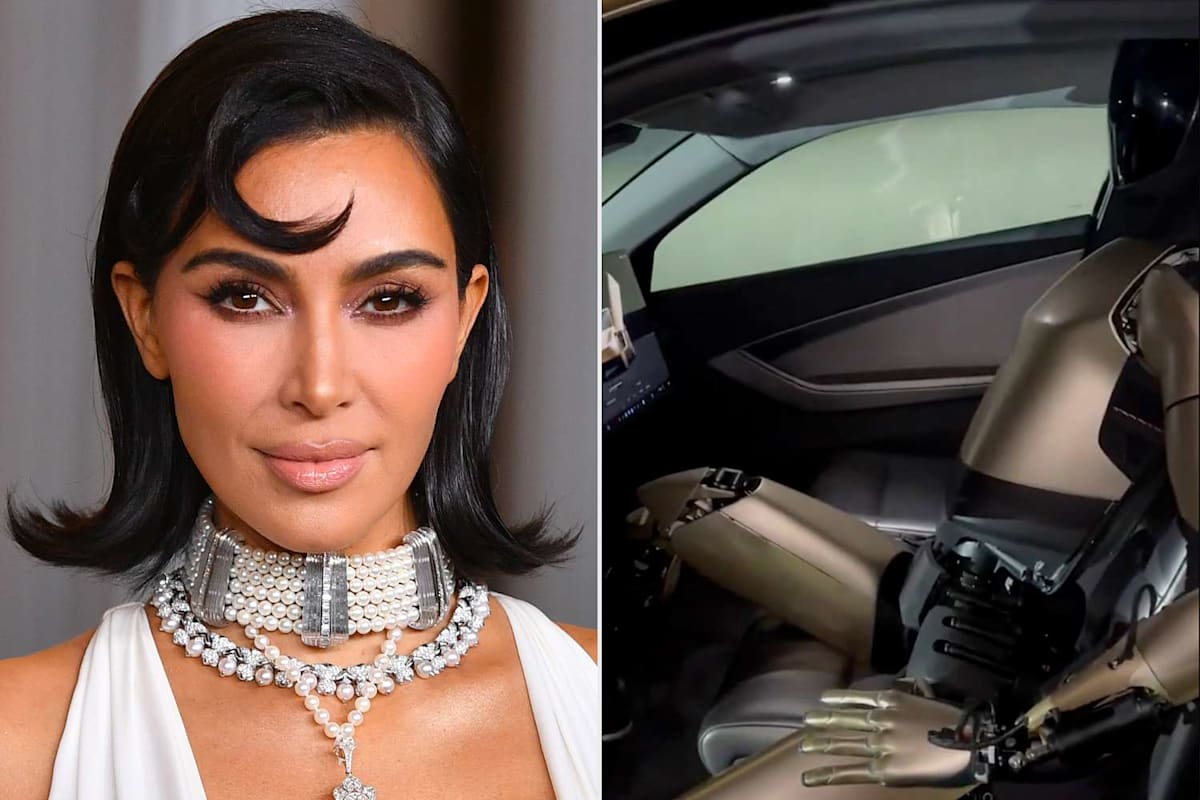 Kim Kardashian Wears Sexy Stockings as She Poses with Tesla Robot and ...